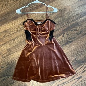 Urban Outfitters brown suede mini dress with lace cutouts